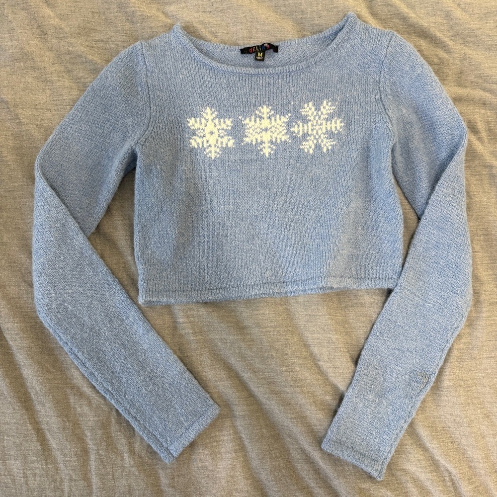 Delia*s x Dolls Kill Finding Flurries Snowflake Cropped Wool Blend Sweater MED